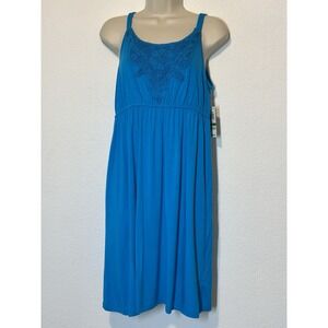 New Style & Co. Dress Aqua Blue Embroidered Sleeveless Womens Petite L Travel‎
